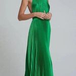L’IDEE Bright Green Renaissance Mock Neck Pleated Satin Midi Dress Size 12 Photo 1