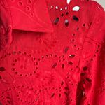 ZARA  Vibrant Red Eyelet Blouse size S Photo 2