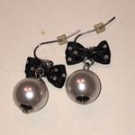 Polka Dot Bow and Faux Pearl Boho Earrings Black Photo 3