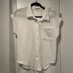 Kathy Ireland  Size S Textured Gauze White Short Sleeve Pearl Button Down Shirt Photo 0