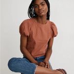 Madewell  Jacquard Puff Sleeve‎ Top Micro Cross Clove 10 Button Crop Boho Woven Photo 1