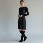 Soft Surroundings  Sweater Knit Dress Navy Blue Gold Brown Tassel Belt Fall Photo 5