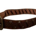 BKE Brown Floral Silver Tone Overlay Tooled Leather Belt Size M Y2K 2000 Photo 1