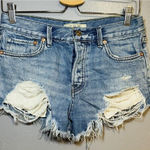 Free People We the SIZE 25 Denim Shorts Raw Hems Distressed Boho Festival Bootie Photo 0
