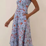 Pact  Organic Fit & Flare Keyhole Back Dress Nightfall Blooms Cornflower Blue M Photo 0