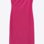 ZARA  Barbie Hot Pink Asymmetrical Draped Cross Neckline Midi Dress Stretchy S Photo 0