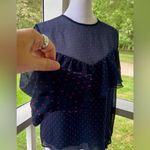 EXPRESS Sheer Navy Sleeve Blouse Hot Pink Polka Dots & Ruffle Detail - Size M Photo 4