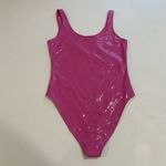 Forever 21 x Barbie Hot Pink Logo Bodysuit Size S Vinyl Barbiecore One Piece Photo 1