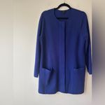 Talbots  Women’s Long Blue Cardigan Sweater Jacket Merino‎ Wool Large Petite Photo 1