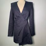ZARA NWT BLOGGER FAV DRAPED JACKET DRESS SIZE XS Elegant Navy Wrap Dress linen Photo 3