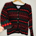 Vintage Tally Ho Christmas Red Long Sleeve Button Front Cardigan Size M Photo 3