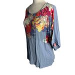 Diane Gilman DG2  Dolman Sleeve T Shirt Blouse XS Blue Floral Short Sleeve HSN Photo 2