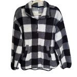 Old Navy Women's Sz L Black White Buffalo Plaid Sherpa Fleece Pullover Sweater Photo 0