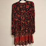 Billabong  Dress Long Sleeve Mini Dress Dark Floral V Neck Red Black Medium Photo 2