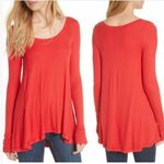 Free People  January Ribbed Long sleeve Hi Low Shark Bite Tunic T-Shirt Red XS Photo 1