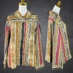 IOS XL Linen Snake Print Button Down Shirt Top Blouse Brown Photo 1