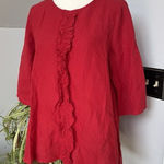 Bryn Walker Red Linen Oversized Lagenlook Pullover Tunic Blouse Ruffle Small Photo 0