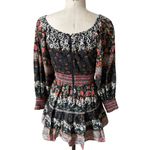 Alice + Olivia Black Clementina Floral Long Sleeve Cotton Mini Dress Size 0 Photo 3