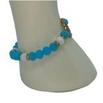 Boutique NWT Blue White Beaded Gold-Tone Tree of Life Pendant Rhinestone Stretch Bracelet Photo 5