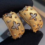 Gold Chunky Huggie Hoop Earrings with Star Cutouts, CZ Accents Photo 0