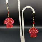 Red & Orange Cottage Mushroom Earrings with Gold Accents Photo 4
