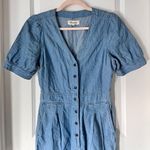 Madewell  Blue Denim Jumpsuit Cotton Blend size 0 Puff Sleeve Button Front Photo 3