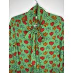 Ann Mashburn 2010s  Green Floral Printed Bow Blouse size  Small Photo 2