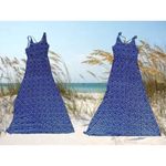 SO  Maxi Dress Girls Sz M Blue White Floral Sleeveless Strappy Front Side Slits Photo 3