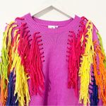 Queen of Sparkles Rainbow Fringe Sweater Size Medium M Pink Photo 3