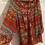 New Direction s Long Sleeve Boho Blouse Orange Blue Size XL Photo 3