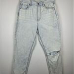 American Eagle  Outfitters Mom Jeans Light Wash High Rise Denim Raw Hem Sz 12 Photo 4