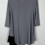 Sun Kim Tunic Top Womens XS Gray Asymmetrical 3/4 Sleeve Oversized Stretch Relax Photo 0