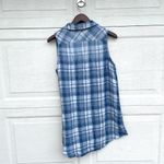 Side Stitch Womens Shirt Tunic Blue Plaid Sleeveless Button Up Medium Photo 2