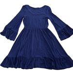 Modcloth  Dress Womens XS Blue Long Sleeve Ruffle Hem Bell Sleeve Stretch Boho‎ Photo 1