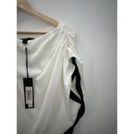 Katherine Barclay  Blouse Women XL NWT White Black Satin Cinch Career Business Photo 3