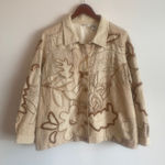 Laura Ashley  Silk Cotton‎ Blend Tan Neutral Floral Embroidery Jacket Size XL Photo 0