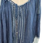 Free People  Embroidered Peasant Top Blouse Long Sleeve Blue Size Medium Photo 2