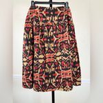 Jones New York Women’s Size 6 Boho Ikat Midi Skirt Flowy Earthy Tones Artsy A-Line Red Black Photo 4