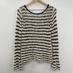 Free People Fuzzy Crochet Eyelash Sweater Downy Stripe White Navy Size Medium Photo 3
