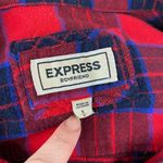 EXPRESS Womens Boyfriend Button Down Shirt Red Plaid Lace Up Sides Small Photo 8