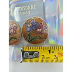 Vintage Cloisonné Clip On Earrings Orchid Floral Round Gold Tone 1” Taiwan Photo 5
