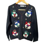 Victoria Jones Vintage  Beaded Christmas Cardigan Sweater Black Sz M Snowman 90’s Photo 0
