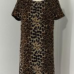 Line and Dot Small Brown and Black Leopard Animal Print Short Sleeve Shift Dress Photo 1