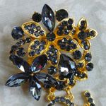 Stunning Statement Gold Smokey Grey Crystal Brooch Pin Photo 2