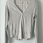 American Eagle  Outfitters Light Gray Long Sleeve Quarter Button V-Neck Top Photo 0