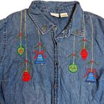 White Stag VTG Christmas Holiday Denim Button Down Shirt Ornaments Novelty SZ 22 Photo 1