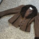Dorothy Schoelen Silver Collection Brown Faux Fur Trim Blazer Jacket Size 4 Photo 0