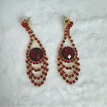 Red Rhinestone Gold Tone Chandelier Dangle Earrings Formal Prom Photo 5