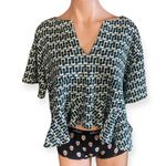 Anthropologie By  Deep V Babydoll XXS Green And White Babydoll Top Photo 0
