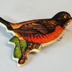 Vintage Die Cut Bird Jewelry Pin Brooch Marked Louise Handwritten Fall Colors Photo 1